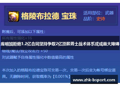 库明加拒绝1.2亿合同坚持争取2亿顶薪勇士战术体系或成最大障碍